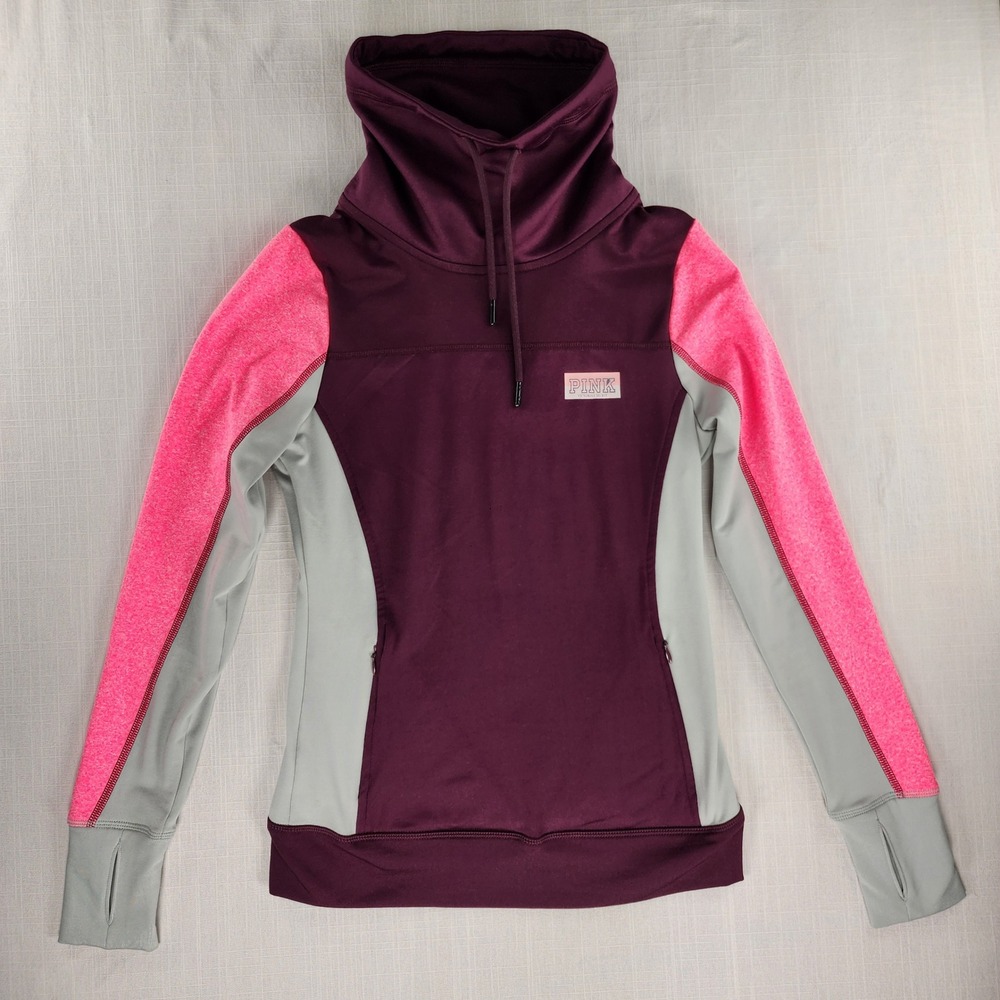 PINK Victoria's Secret Pullover Womens XS Burgundy Pink Colorblock Polyester - Picture 2 of 11